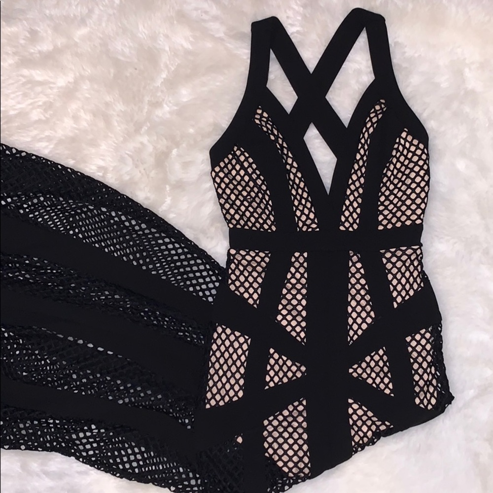 Black luxury fishnet dress